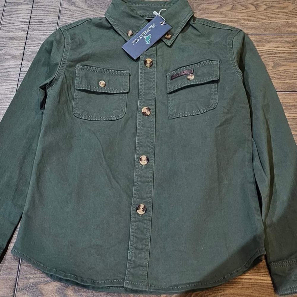 New properly tied  harvest work shirt, charcoa sizes
